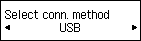 Tela Selecionar método de conexão: Selecionar USB